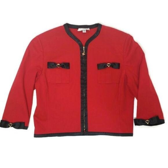 St. John Sport By Marie Gray Red & Black Jacket blazer With Heart Details Medium - Picture 3 of 6
